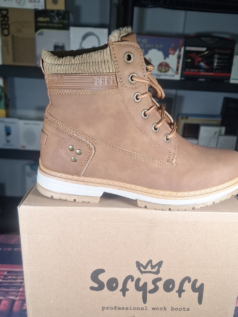 Sofysofy Tan Ladys  Lace-Up Work Boot